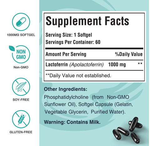 Suplementos De Lactoferrina Lipossomal Bovine 1000 Mg 60 S - Imagem 7