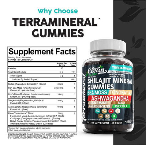Gommias Terramineral Shilajit Com Moss Sea Irlandês Tongkat - Imagem 4