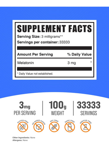Suplemento Bulksupplements.com Melatonina Em Pó 100g - Imagem 2