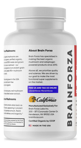 Cápsulas De Cogumelo Reishi Vermelho Orgânico Brain Forza, S - Imagem 2