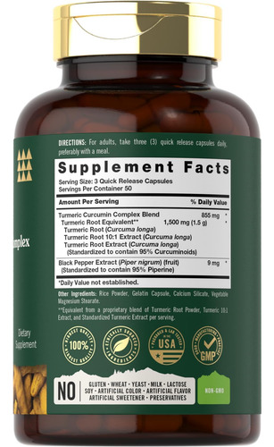 Suplemento De Cúrcuma Tahoe Nutritionals | 1500mg | 150 Cáps - Imagem 2