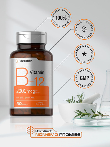 Suplemento De Vitamina B12 Horbäach 2000mcg 200 Comprimidos - Imagem 5