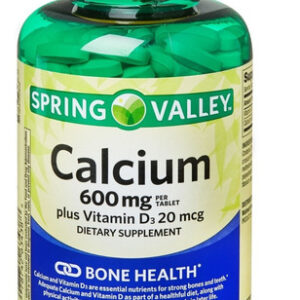 Cálcio 600mg Mais Vitamina D3 20mcg Spring Valley 250 Compri