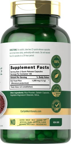 Suplemento Carlyle Red Yeast Rice 1200 Mg 250 Cápsulas - Imagem 2