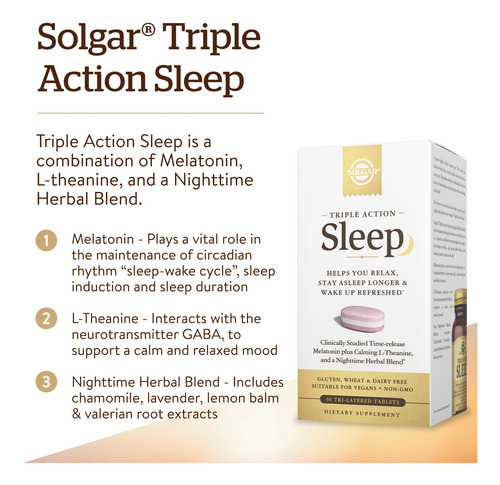 Suplemento Para Dormir Solgar Triple Action Sleep 60 Comprim - Imagem 3