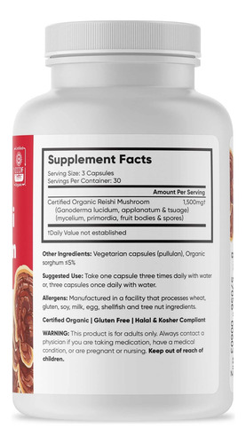 Cápsulas De Cogumelo Reishi Vermelho Orgânico Brain Forza, S - Imagem 4