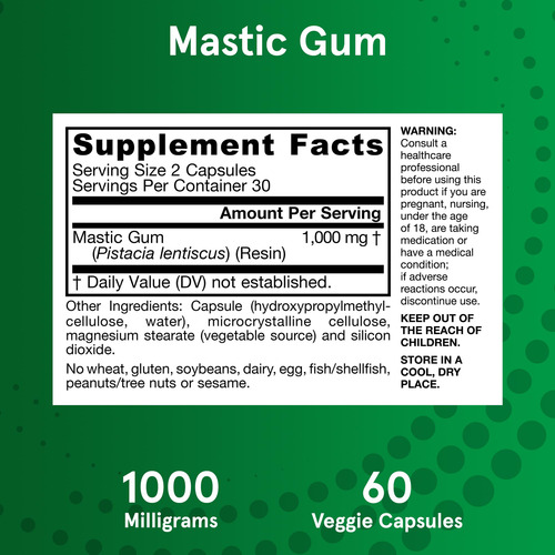 Suplemento Jarrow Formulas Mastic Gum 1000 Mg 60 Cápsulas Ve - Imagem 6