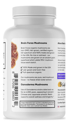 Cápsulas De Cogumelo Reishi Vermelho Orgânico Brain Forza, S - Imagem 3