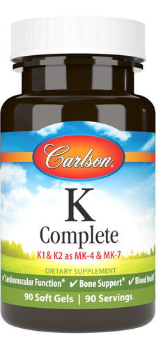 Cápsulas Gelatinosas Completas Carlson Labs K, 90 Contagens