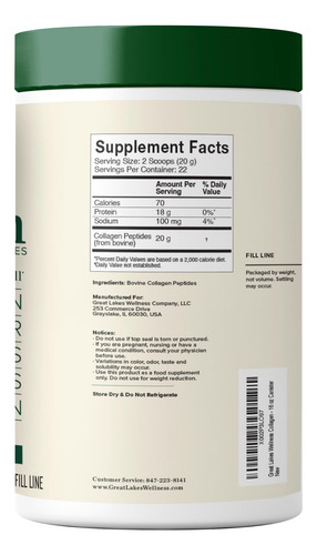 Peptídeos De Colágeno Em Pó Great Lakes Wellness 473ml Unfla - Imagem 5