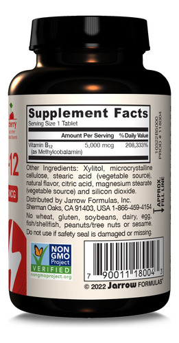 Suplemento Jarrow Formulas Metil B-12 5000mcg 60 Comprimidos - Imagem 9