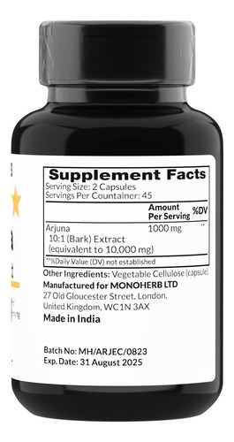 Monoherb Extrato De Arjuna 1000 Mg - 90 Cápsulas Vegetariana