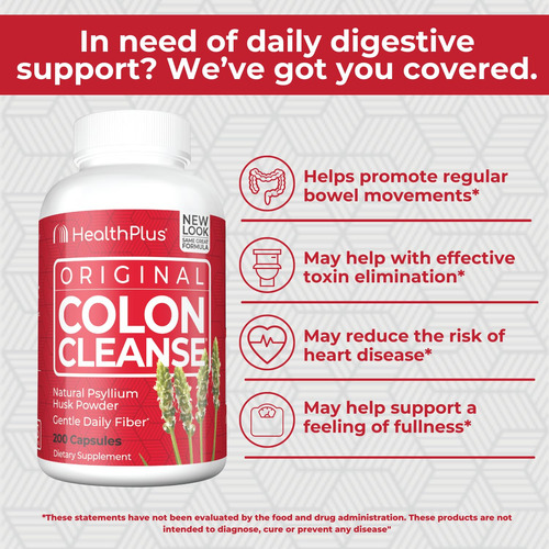 Suplemento Health Plus Colon Cleanse Natural Fiber 200 Cápsu - Imagem 3