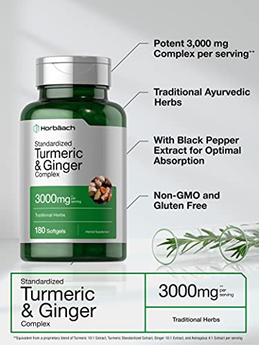Suplemento Horbaach Turmeric Ginger 3000 Mg 180 Cápsulas Gel - Imagem 3