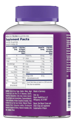 Gomas Multivitamínicas Pré-natais Femininas Um Por Dia, Incl - Imagem 9
