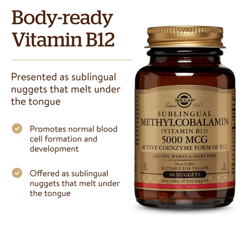 Suplemento Solgar Metilcobalamina Vitamina B12 5000mcg 60ct - Imagem 4