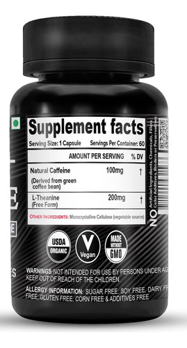 Nutrija Caffeine Natural 100mg Mais L-theanine (60 Cápsulas) - Imagem 2