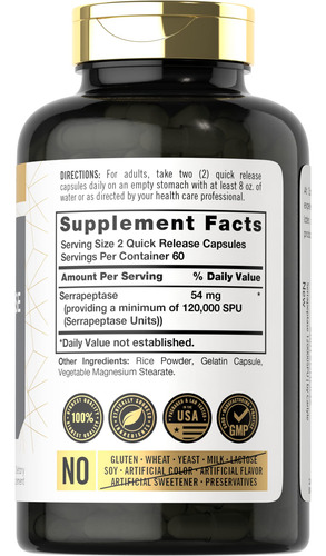 Suplemento Carlyle Serrapeptase 120000 Spu 120 Cápsulas - Imagem 2