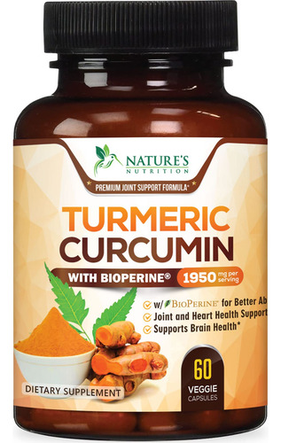 Suplemento Nature's Nutrition Cúrcuma Curcumina 1950 Mg