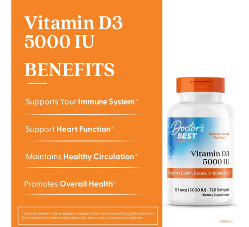 Doctors Best Vitamina D3 5000iu 720 Cápsulas Gelatinosas - Imagem 3
