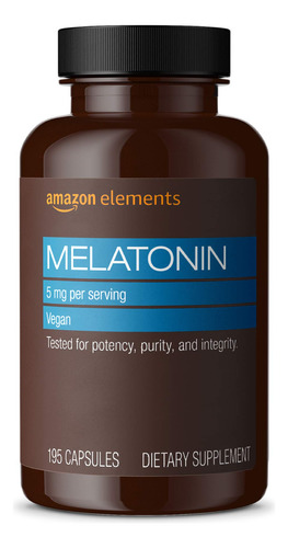 Suplemento Amazon Elements: Melatonina, 5 Mg, Cápsulas, 195
