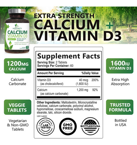 Suplemento De Cálcio Nature"s Nutrition 1200 Mg + Vitamina D - Imagem 2