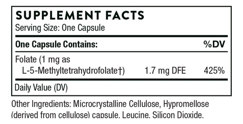 Suplemento Thorne 5-mthf De Metilfolato 1 Mg 60 Cápsulas - Imagem 2