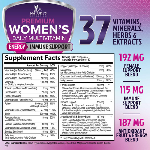 Multivitamínico Nature"s Nutrition Women Daily 60 Cápsulas - Imagem 2