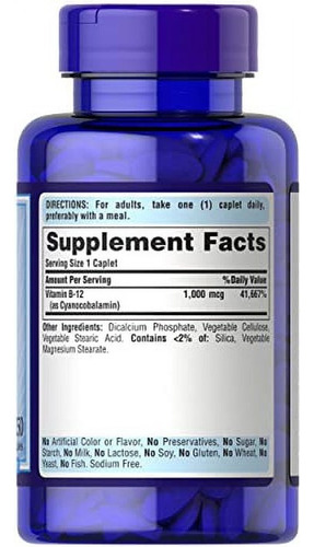 Vitamina B-12 Puritans Pride 1000 Mcg 250 Comprimidos - Imagem 5