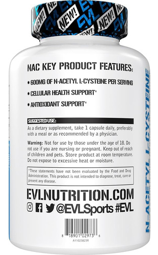 Evlution Nutrition Nac N-acetil L-cisteína - 600mg N-acetil - Imagem 3