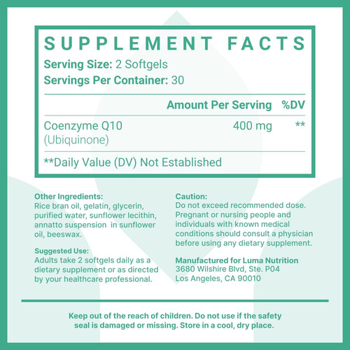 Suplemento Luma Nutrition Coq10 400 Mg Cápsulas Em Gel - 60 - Imagem 7