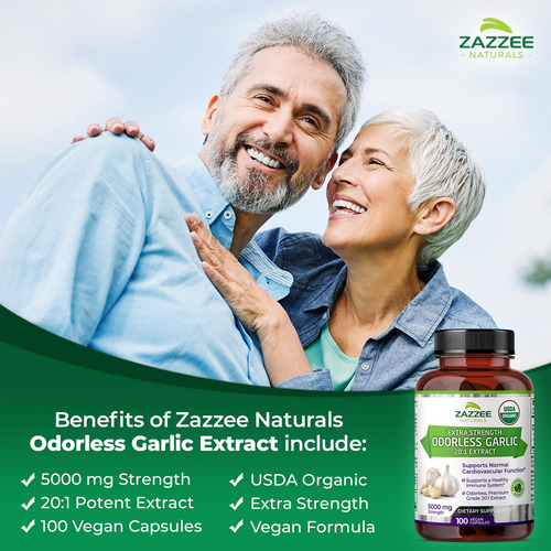 Suplemento Zazzee Usda De Alho Orgânico Inodoro 5000 Mg 100 - Imagem 4
