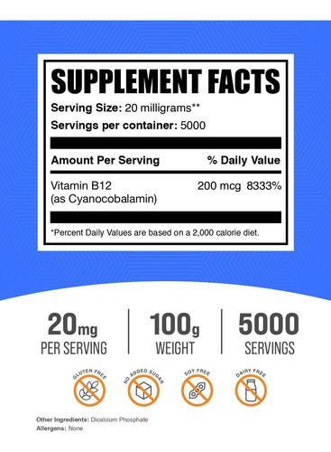 Suplemento Bulksupplements.com Vitamina B12 Em Pó 100g - Imagem 2