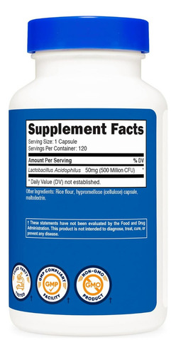 Suplemento Nutricost Lactobacillus Acidophilus 500mi 120 Cáp - Imagem 2
