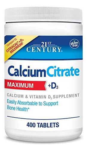 Suplemento 21st Century Calcium Citrate Plus D3 400 Comprimi