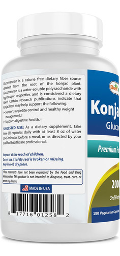 Melhor Raiz Konjac Naturals 2.000 Mg, 180 Contagens - Imagem 6