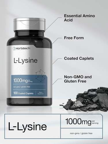 Horbäach L-lysine 1000mg | 100 Caplets Revestidos | Suplemen - Imagem 3