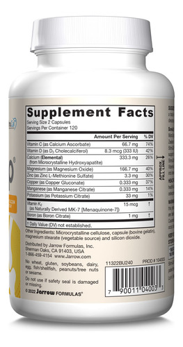 Suplemento Jarrow Formulas Boneup 240 Cápsulas Com Vitamina - Imagem 8