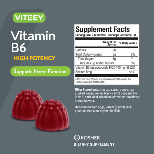 Gomas De Vitamina B6 Viteey 100mg Para Adultos E Adolescente - Imagem 4
