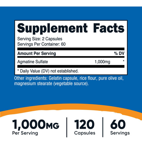 Suplemento Nutricost Sulfato De Agmatina 1000mg 120 Cápsulas - Imagem 2