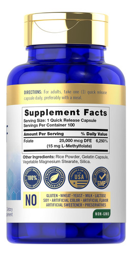 Suplemento Carlyle 5-mthf L-metilfolato 15 Mg 100 Cápsulas - Imagem 2