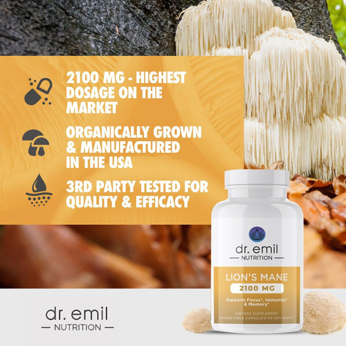 Suplemento Dr. Emil Nutrition Lion"s Mane, Cápsulas De 2100 - Imagem 3