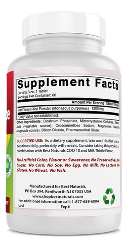 Suplemento Best Naturals Red Yeast Arroz 1200 Mg 120 Comprim - Imagem 4