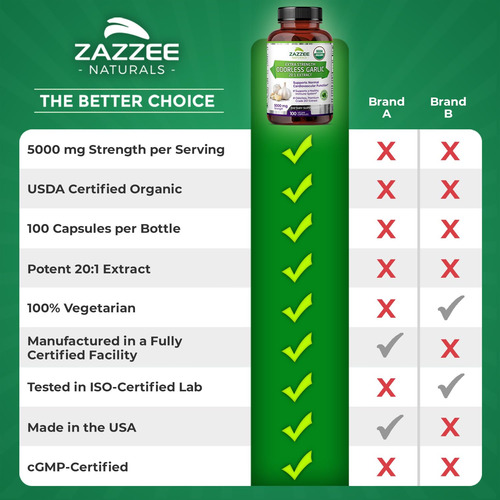 Suplemento Zazzee Usda De Alho Orgânico Inodoro 5000 Mg 100 - Imagem 9