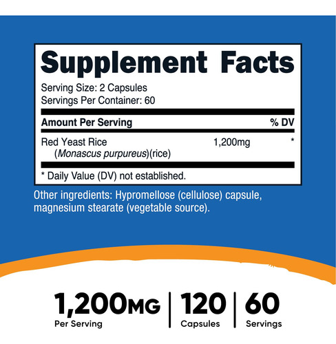 Suplemento Nutricost Red Yeast Rice 1200 Mg 120 Cápsulas - Imagem 2