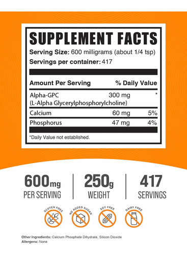 Suplemento De Colina Bulksupplements.com Alpha Gpc 300mg 250 - Imagem 2