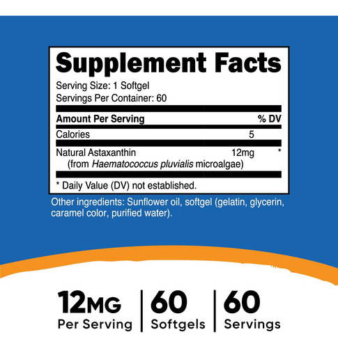 Suplemento Nutricost Astaxantina 12 Mg 60 Cápsulas Gelatinos - Imagem 2