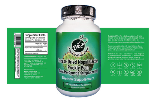 Suplemento Natural Home Cures Nopal Cactus Capsules 120 Cáps - Imagem 2
