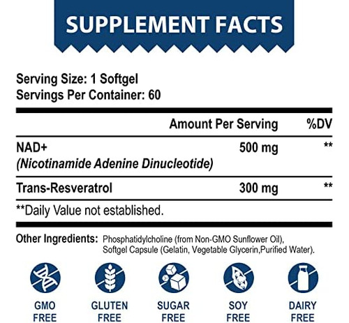 Nad + Lipossomal 500 Mg + Trans-resveratrol 300 Mg, Supleme - Imagem 2