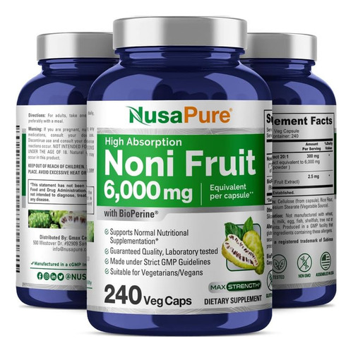 Suplemento De Extrato De Fruta Nusapure Noni 6.000 Mg 240 Ca - Imagem 4